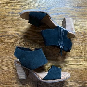 TOMS Black Suede Block Heel Sandals